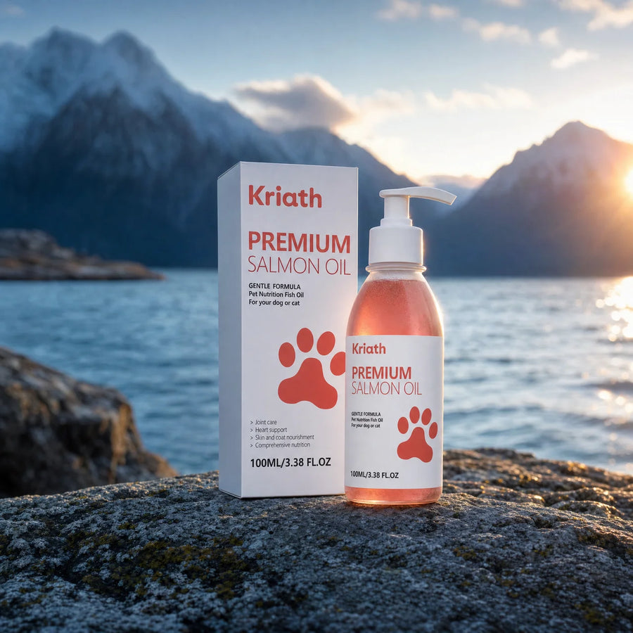 PetPerfect Norwegian Salmon Oil bottle and box in Norwegian fjord setting
